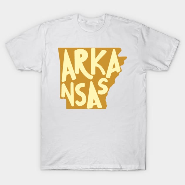 Arkansas Doodle Letters Map Outline-yellow T-Shirt by emilystp23